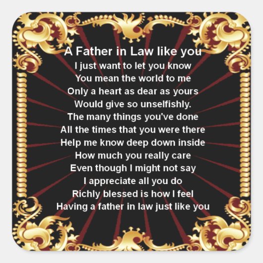 Zwart design vader in rechtsgedicht vierkante sticker (Voorkant)