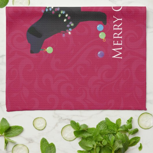 Zwart design voor prettige kerst theedoek (Gevouwen)