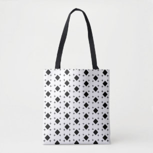 Zwart diamant geometrisch patroon & sterren op wit tote bag