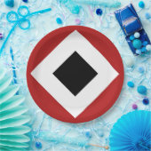 Zwart diamant, witte rand, rood papieren bordje (Feest)