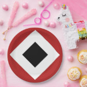 Zwart diamant, witte rand, rood papieren bordje (Feest)