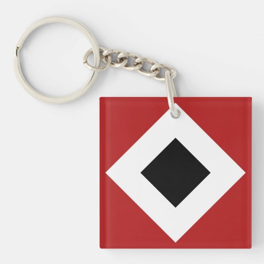 Zwart diamant, witte rand, rood sleutelhanger (Voorkant)