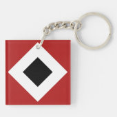Zwart diamant, witte rand, rood sleutelhanger (Achterkant)