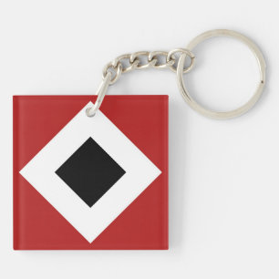 Zwart diamant, witte rand, rood sleutelhanger