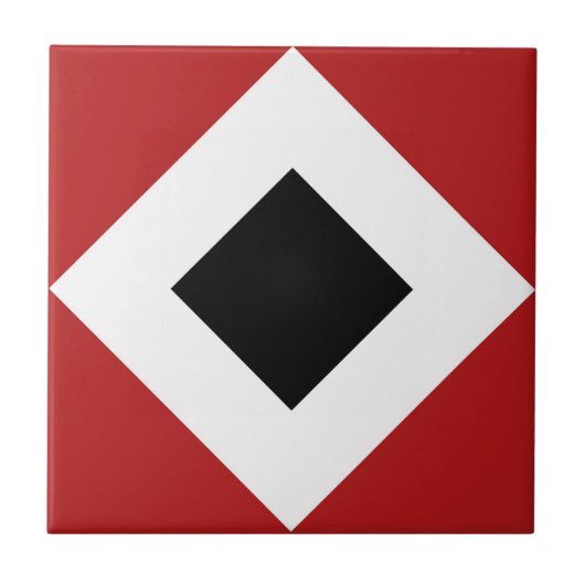 Zwart diamant, witte rand, rood tegeltje (Voorkant)