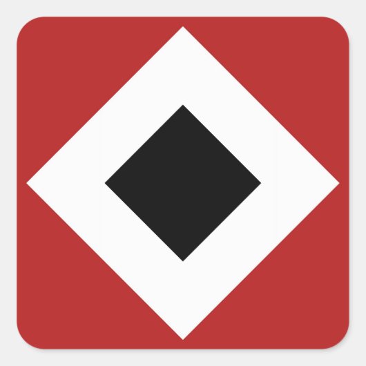 Zwart diamant, witte rand, rood vierkante sticker (Voorkant)