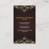 Zwart Diamonds & Goud Patroon  Bloemen Lijst Visitekaartje (Achterkant)