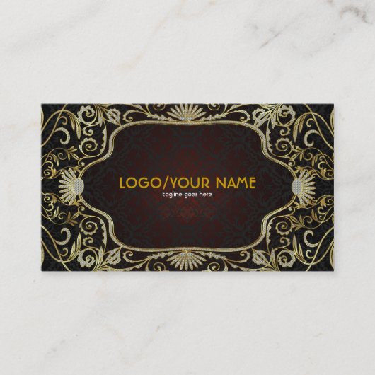 Zwart Diamonds & Goud Patroon  Bloemen Lijst Visitekaartje (Voorkant)