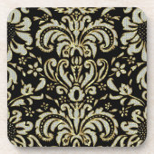 Zwart Diamonds & Gouden Tonen  Bloemen Damast Bier Onderzetter (Voorkant)