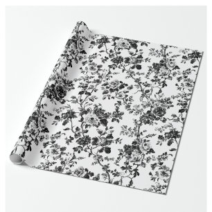 Zwart Dichte Bloemrijke Tuinfeest Inpakpapier met