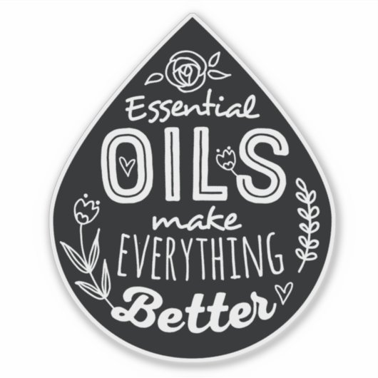 Zwart Die Cut Essential Oil Drop Sticker (Voorkant)