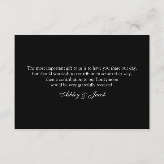 Zwart die het goed wenst. Paarse bruiloft invoegen Informatiekaartje (Achterkant)