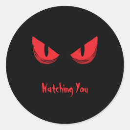 Zwart die je angstaanjagend kijkt met rode ogen ronde sticker