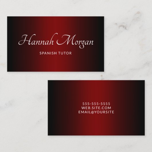 Zwart diep rood ombre elegante script visitekaartje (Voorkant / Achterkant)