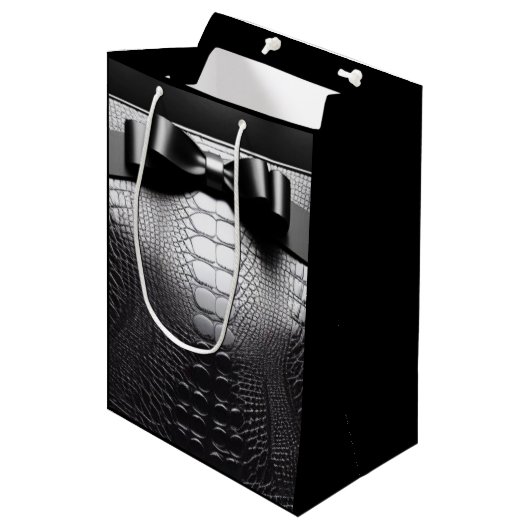 Zwart Dier Print/Bow/Gift Bag Medium Cadeauzakje (Voorkant Gekanteld)