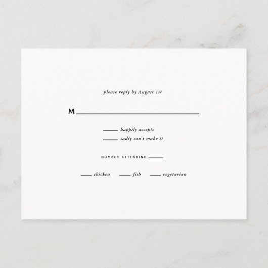 Zwart Distinguished Monogram Bruiloft RSVP Kaarten (Achterkant)