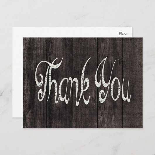Zwart Distressed Wood Rustiek Bedankt Post Kaart (Voorkant / Achterkant)