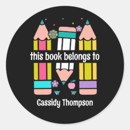 Zwart Dit boek is van potlood kids ex libris Ronde Sticker