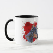 Zwart Doberman Pinscher Rode Abstracte achtergrond Mok (Links)