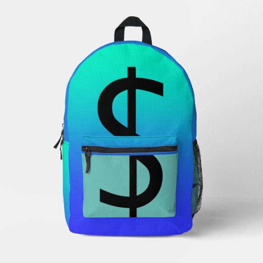 Zwart Dollar teken Aqua Bedrukte Rugzak (Voorkant)