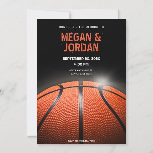 Zwart donker basketbal bruiloft kaart (Voorkant)