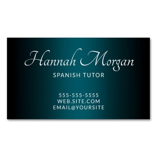 Zwart Donker Blauwgroen Ombre Elegant Script Magnetisch Visitekaartje (Voorkant)