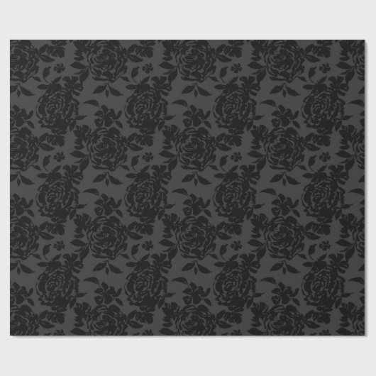 Zwart Donker Fanchy Chic Rozen Pattern Cadeaupapier (Vlak)
