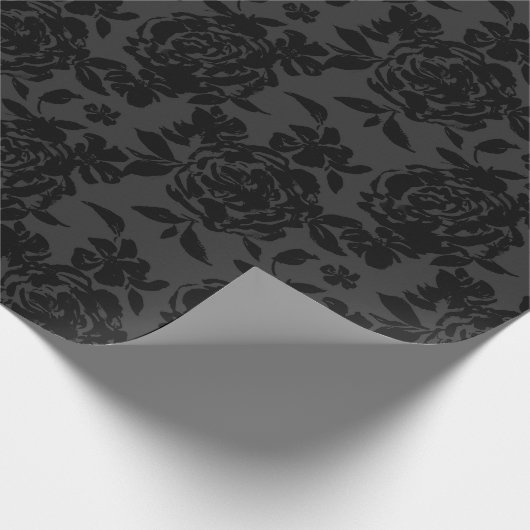 Zwart Donker Fanchy Chic Rozen Pattern Cadeaupapier (Hoek)