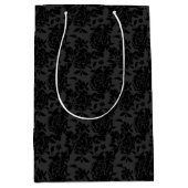 Zwart Donker Fanchy Chic Rozen Pattern Medium Cadeauzakje (Voorkant)