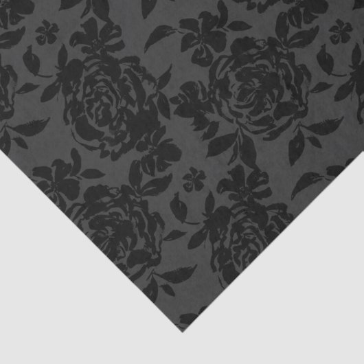 Zwart Donker Fanchy Chic Rozen Pattern Tissuepapier (Detail)