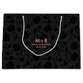 Zwart & Donker Grijs Damasks Custom Roze Bruiloft  Groot Cadeauzakje (Voorkant)