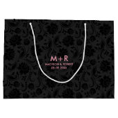 Zwart & Donker Grijs Damasks Custom Roze Bruiloft  Groot Cadeauzakje (Achterkant)