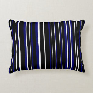 Zwart, donker marineblauw en witte barcode streep decoratief kussen
