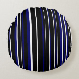 Zwart, donker marineblauw en witte barcode streep rond kussen