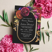 Zwart Donker Moody Elegant Bloemen Herfst Bruiloft Briefkaart