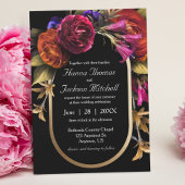 Zwart Donker Moody Elegant Bloemen Herfst Bruiloft Kaart