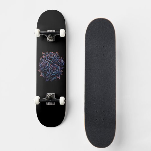Zwart Donker Roos Bloem Persoonlijk Skateboard (Voorkant)