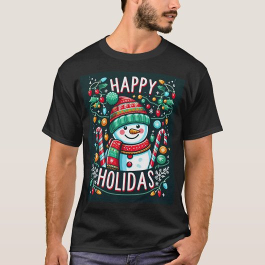Zwart Donker T-Shirt kerstontwerp (Voorkant)
