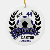 Zwart, Donkerblauw en Wit Personaliseer Voetbal ⚽ Keramisch Ornament (Voorkant)