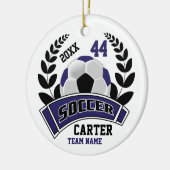Zwart, Donkerblauw en Wit Personaliseer Voetbal ⚽ Keramisch Ornament (Links)