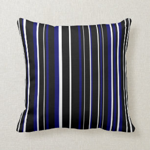 Zwart, donkerblauw en witte streepjescode Stripe Kussen