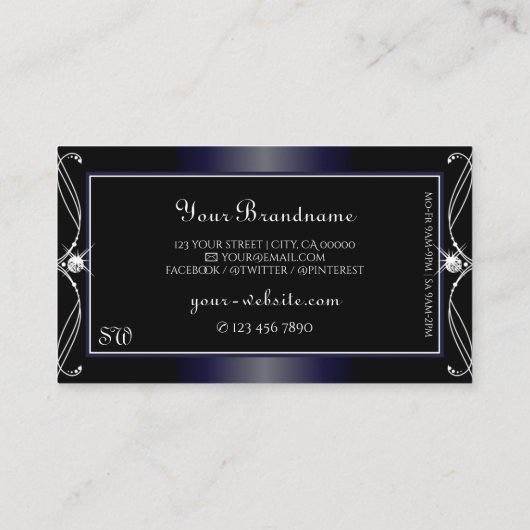 Zwart donkerblauw  mousserend Diamonds Visitekaartje (Achterkant)
