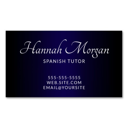 Zwart Donkerblauw Ombre Elegant Script Magnetisch Visitekaartje (Voorkant)