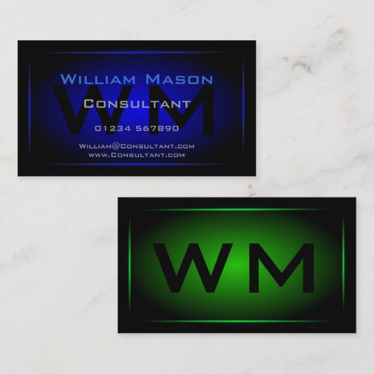 Zwart-donkerblauw-omhuld monogram - Visitekaartje (Voorkant / Achterkant)