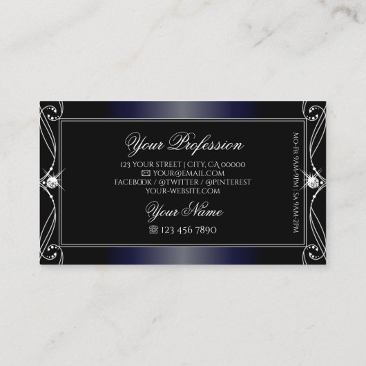 Zwart donkerblauw  Ornament met mousserende diaman Visitekaartje (Achterkant)