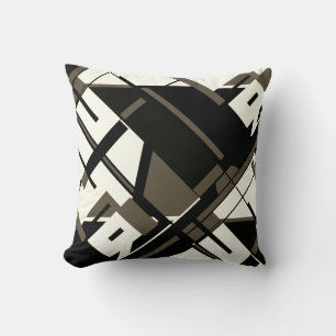 Zwart Donkerbruin Wit Diagonaal Geometrisch Abstra Kussen