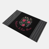 Zwart Donkergrijs en Fuchsia Flowered Accent Deurmat (Schuin)