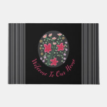 Zwart Donkergrijs en Fuchsia Flowered Accent