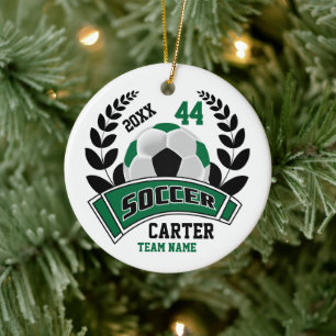 Zwart, Donkergroen en Wit Personaliseer Voetbal ⚽ Keramisch Ornament