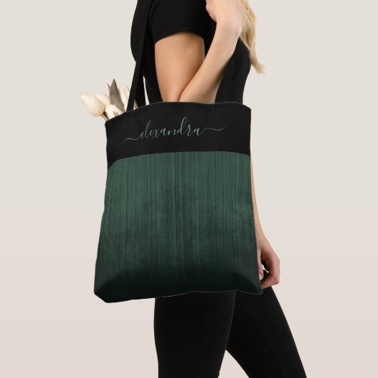 Zwart Donkergroen gestreepte ombre elegant persona Tote Bag (Dichtbij)